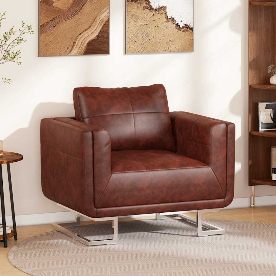 vidaXL Fauteuil met verchroomde poten kubus kunstleer bruin afbeelding 1