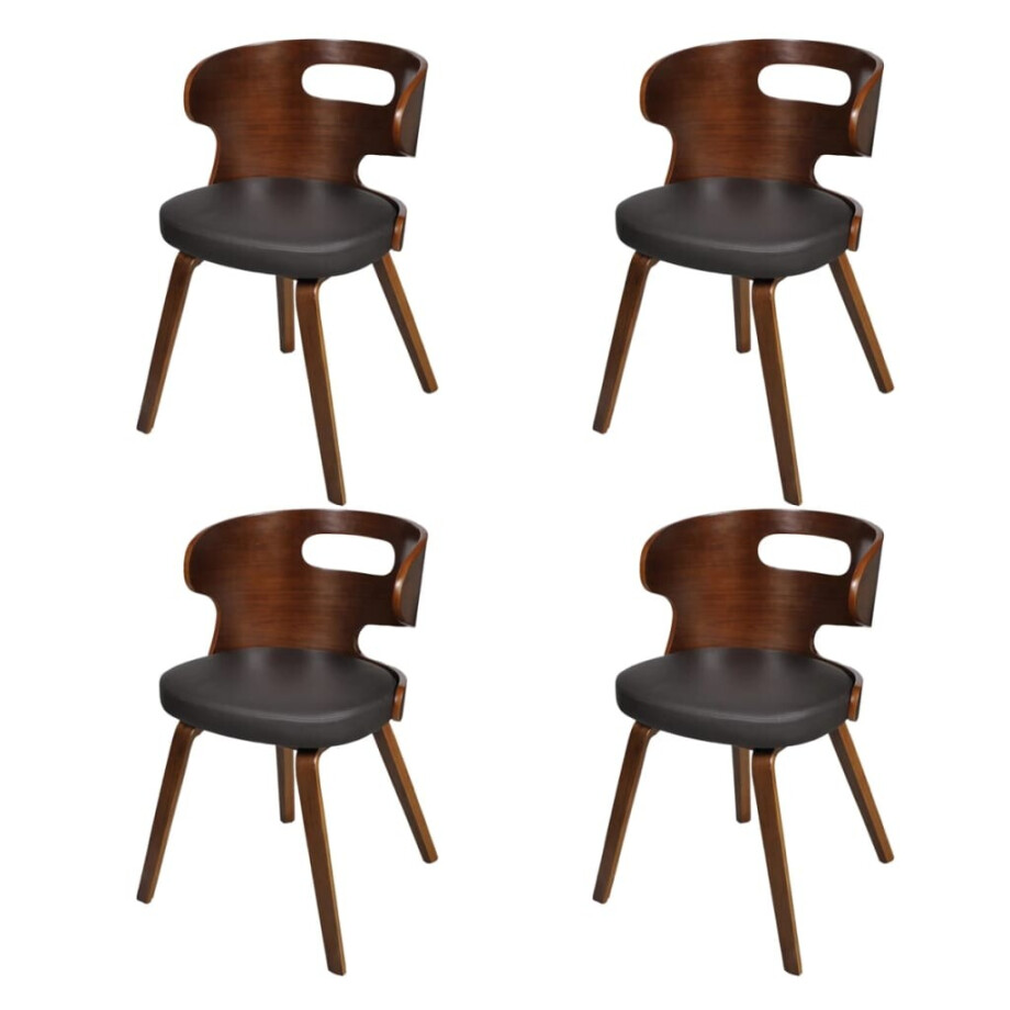 vidaXL Eetkamerstoelen 4 st gebogen hout en kunstleer bruin afbeelding 1