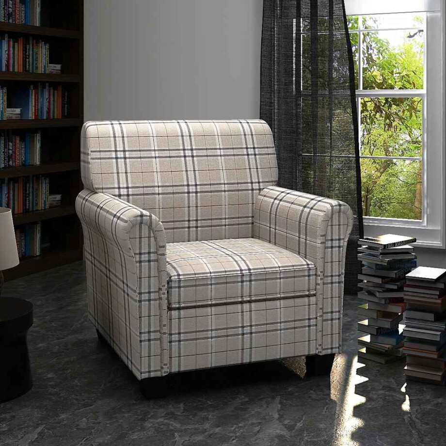 vidaXL Fauteuil met kussen stof crème afbeelding 1