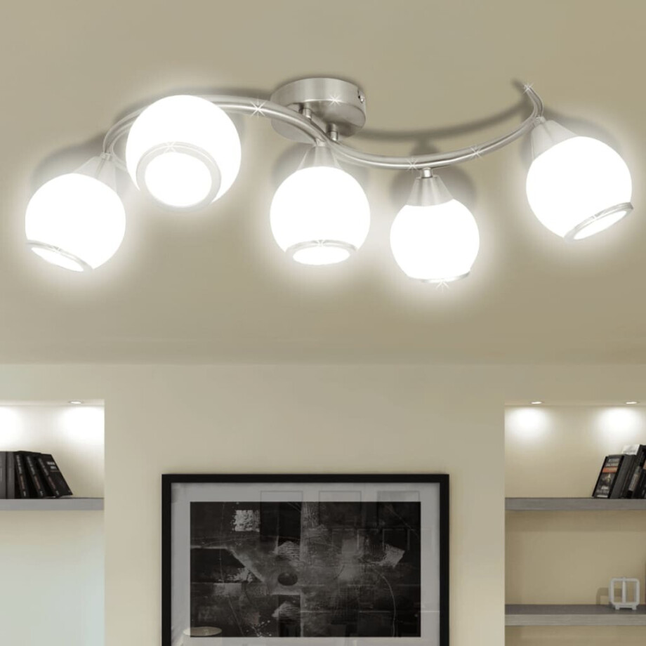 vidaXL Plafondlamp met glazen kappen + golvende rail vidaXL Plafondlamp met glazen kappen + golvende rail afbeelding 1