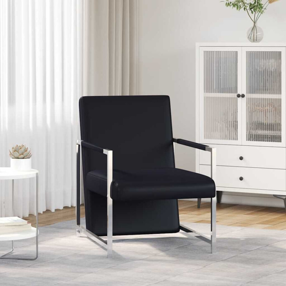 vidaXL Fauteuil met chromen poten kunstleer zwart afbeelding 1
