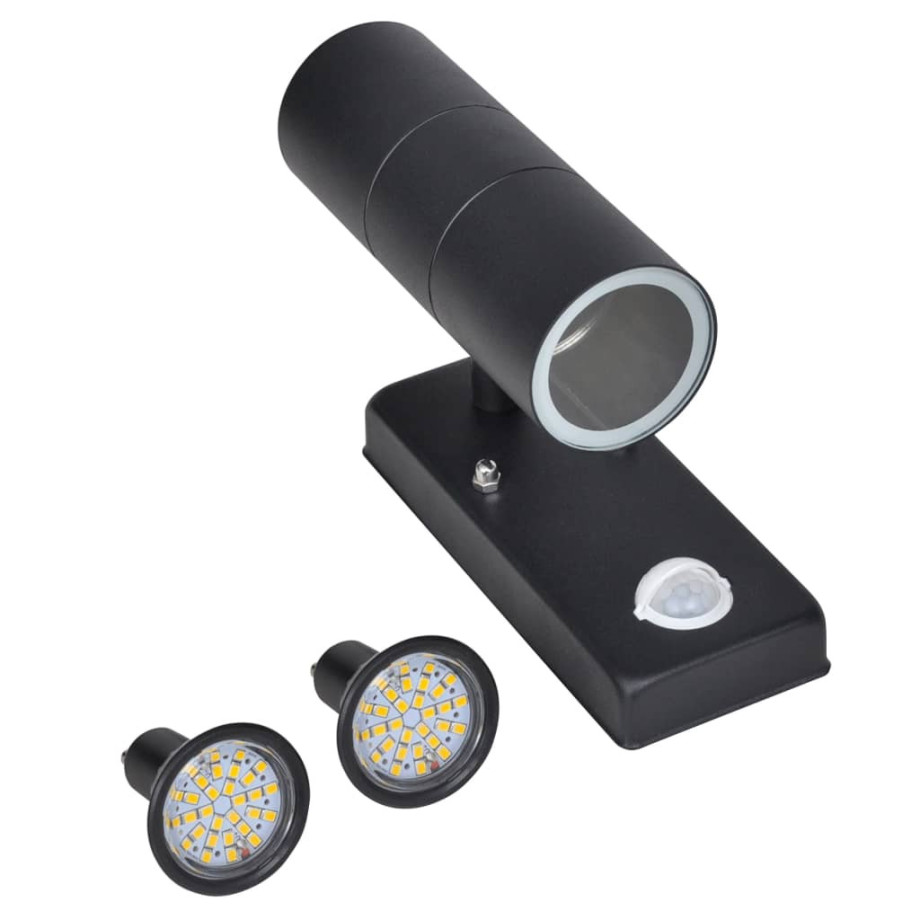 vidaXL Wandlamp met sensor LED cilindervormig RVS zwart afbeelding 1