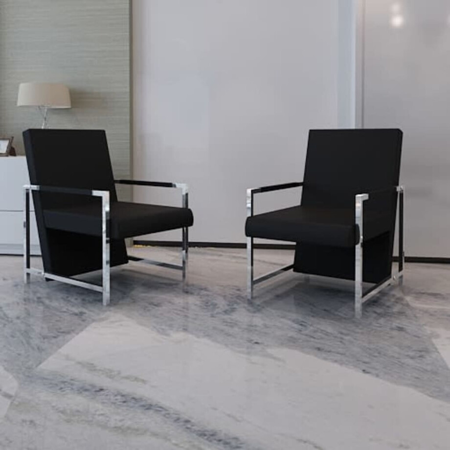 vidaXL Fauteuils 2 st met chroom frame kunstleer zwart afbeelding 1