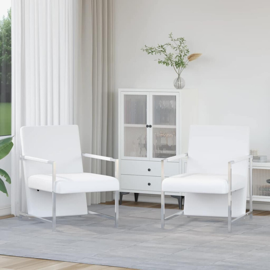 vidaXL Fauteuils 2 st met chroom frame kunstleer wit afbeelding 1