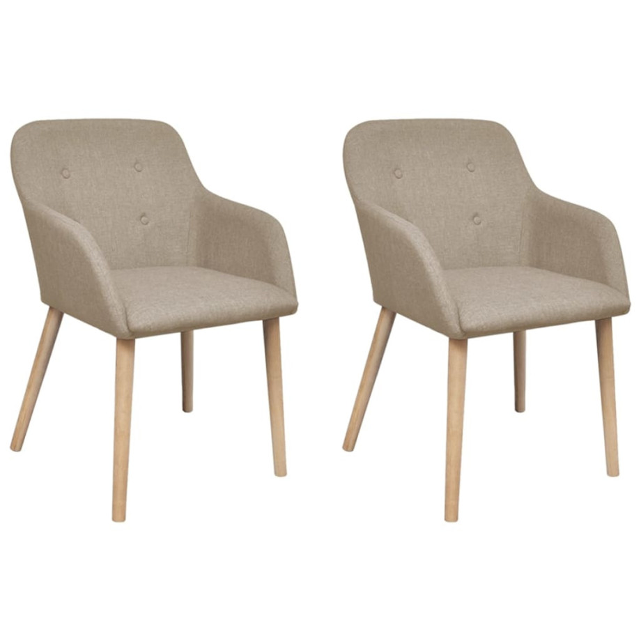 vidaXL Eetkamerstoelen 2 st stof en massief eikenhout beige afbeelding 1