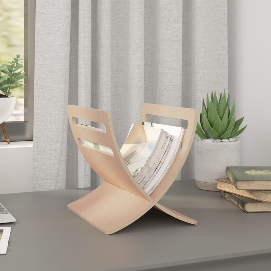vidaXL Tijdschriftenrek vloermodel hout naturel afbeelding 1