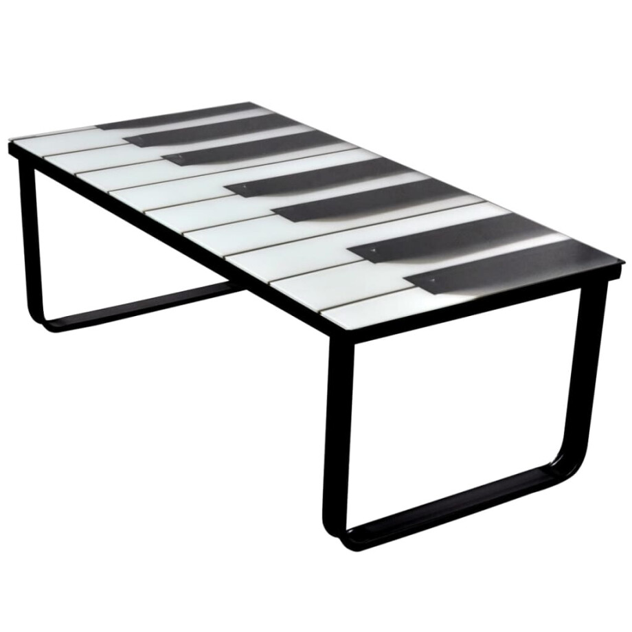 vidaXL Salontafel met piano-print glazen tafelblad vidaXL Salontafel met piano-print glazen tafelblad afbeelding 1