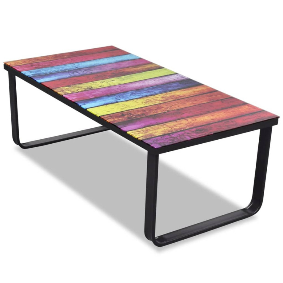 vidaXL Salontafel met regenboog-print glazen tafelblad afbeelding 1