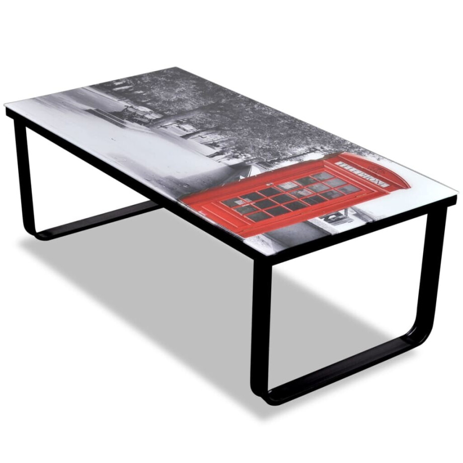 vidaXL Salontafel met telefooncel-print glazen tafelblad vidaXL Salontafel met telefooncel-print glazen tafelblad afbeelding 1