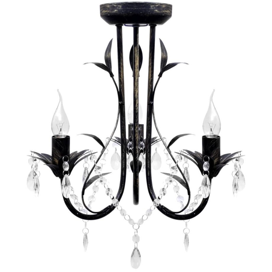 vidaXL Kroonluchter art nouveau metaal kristallen kralen 3 gloeilampen zwart afbeelding 1