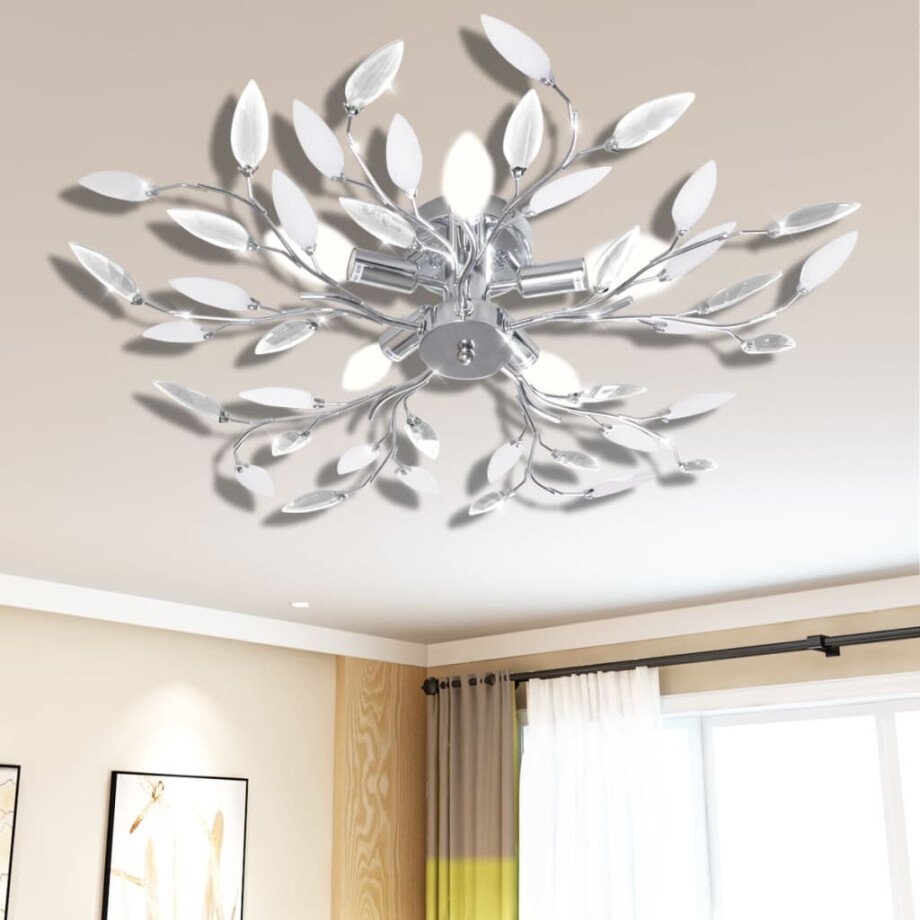 vidaXL Plafondlamp met kristallen bladeren van acryl 5xE14 wit afbeelding 1