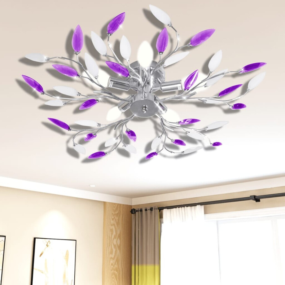 vidaXL Lamp met kristallen bladeren van acryl voor 5x E14 paars en wit afbeelding 1