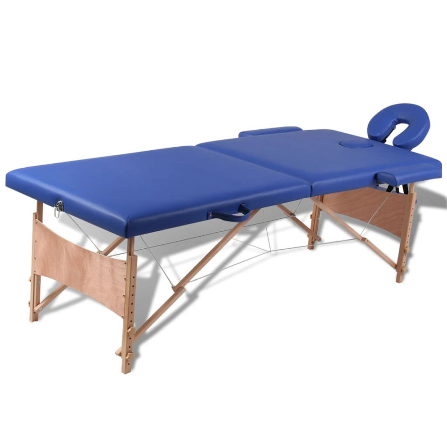 vidaXL Inklapbare massagetafel 2 zones met houten frame (blauw) afbeelding 1