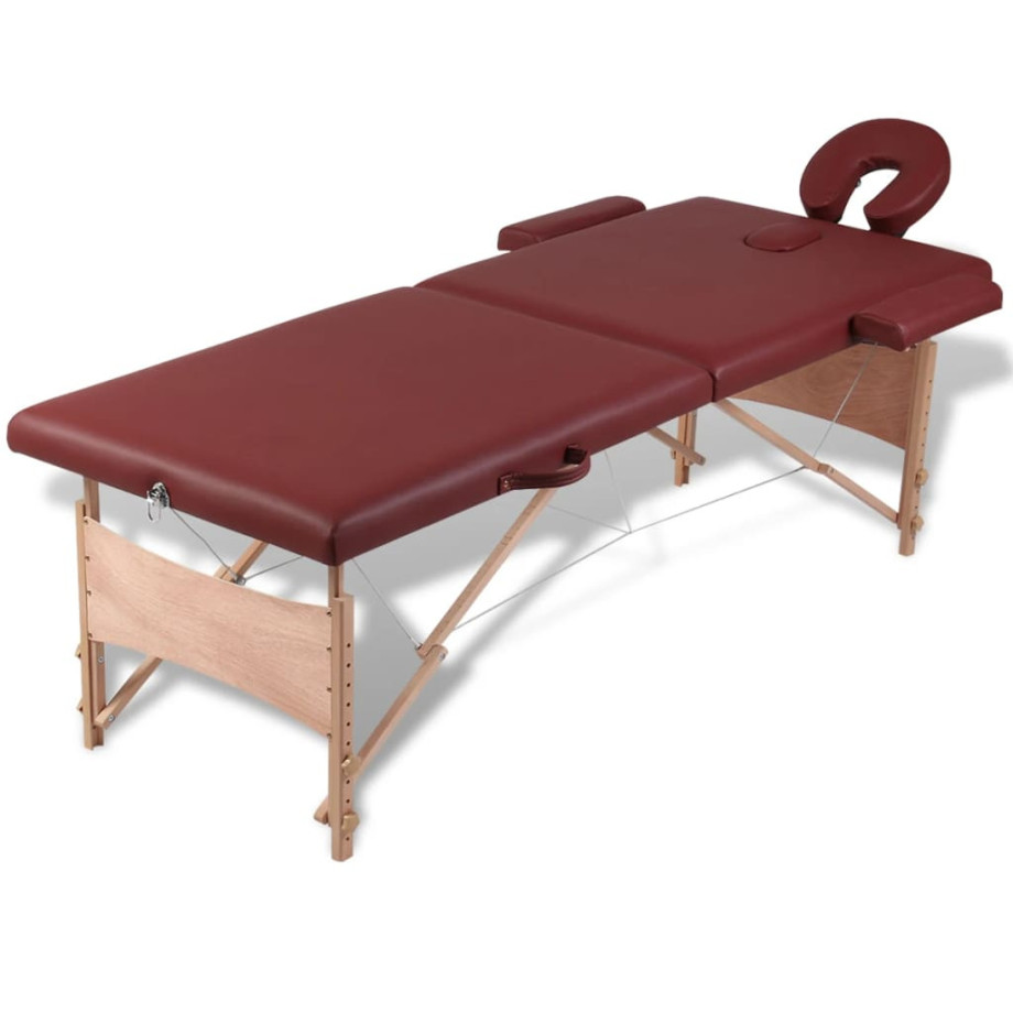 vidaXL Inklapbare massagetafel 2 zones met houten frame (Rood) afbeelding 1