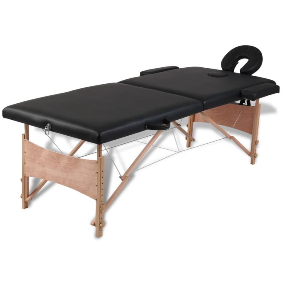 vidaXL Inklapbare massagetafel 2 zones met houten frame (zwart) afbeelding 1