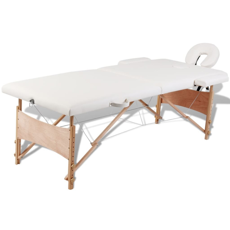 vidaXL Inklapbare massagetafel 2 zones met houten frame (creme) afbeelding 1