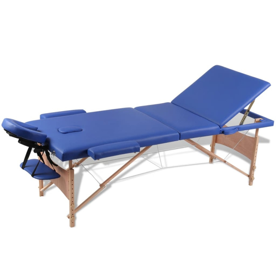 vidaXL Inklapbare massagetafel 3 zones met houten frame (blauw) afbeelding 1