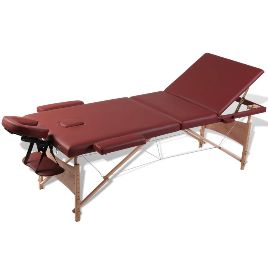 vidaXL Inklapbare massagetafel 3 zones met houten frame (Rood) afbeelding 1