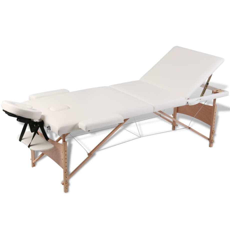 vidaXL Inklapbare massagetafel 3 zones met houten frame (creme) vidaXL Inklapbare massagetafel 3 zones met houten frame (creme) afbeelding 1
