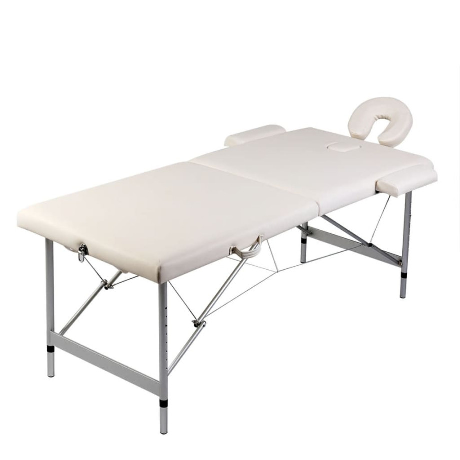 vidaXL Massagetafel met 2 zones inklapbaar aluminium frame crèmewit afbeelding 1