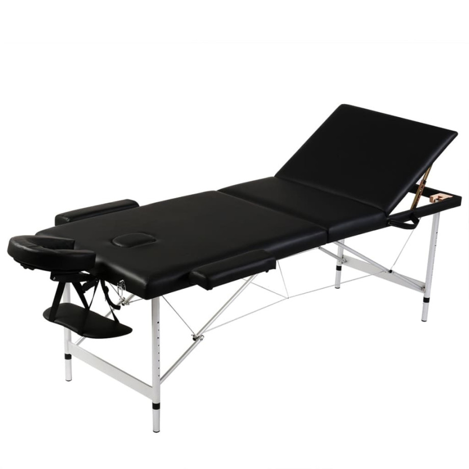 vidaXL Inklapbare massagetafel 3 zones met aluminium frame (zwart) afbeelding 1