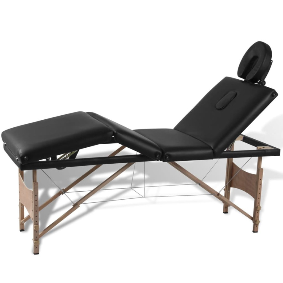 vidaXL Inklapbare massagetafel 4 zones met houten frame (zwart) afbeelding 1