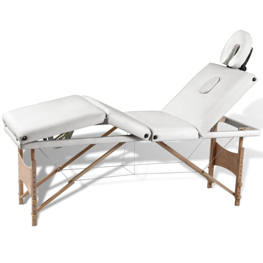 vidaXL Inklapbare massagetafel 4 zones met houten frame (creme) afbeelding 1