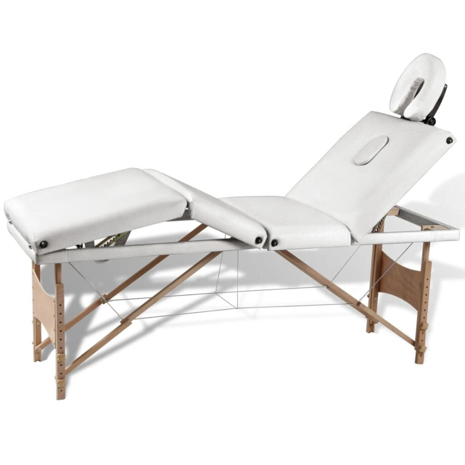 vidaXL Inklapbare massagetafel 4 zones met houten frame (creme) afbeelding 1