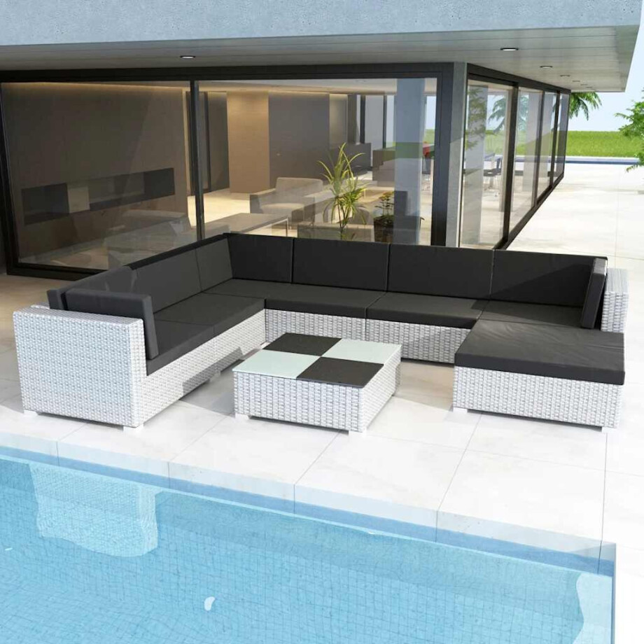 vidaXL 8-delige Loungeset met kussens poly rattan wit afbeelding 1