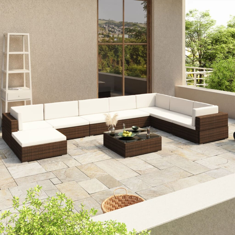 vidaXL 8-delige Loungeset met kussens poly rattan bruin afbeelding 1