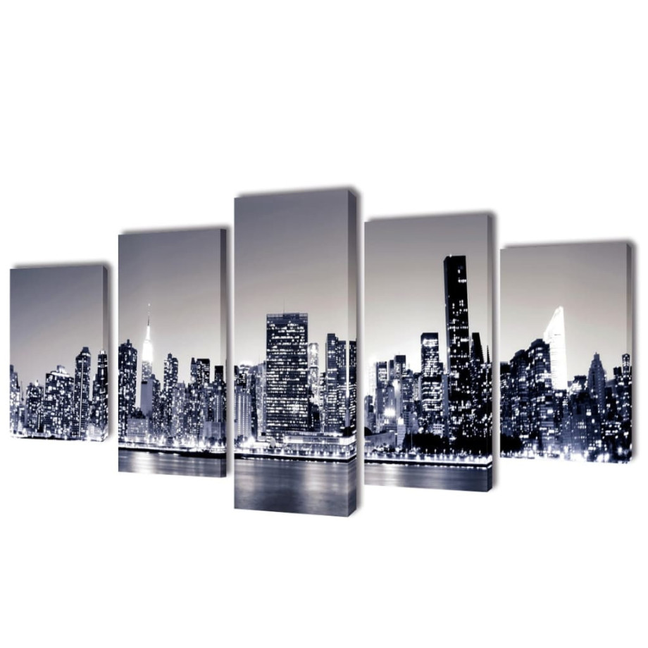 vidaXL Canvas muurdruk set monochroom New York skyline 100 x 50 cm afbeelding 1