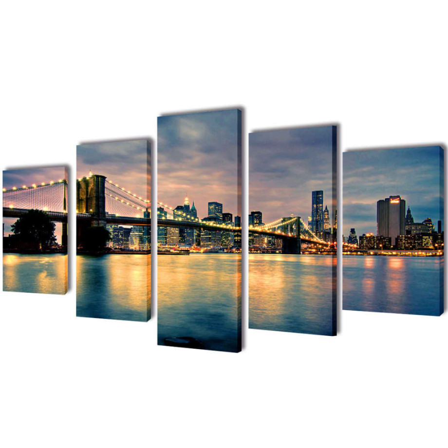 vidaXL Canvas muurdruk set Brooklyn Bridge rivier uitzicht 200 x 100 cm afbeelding 1