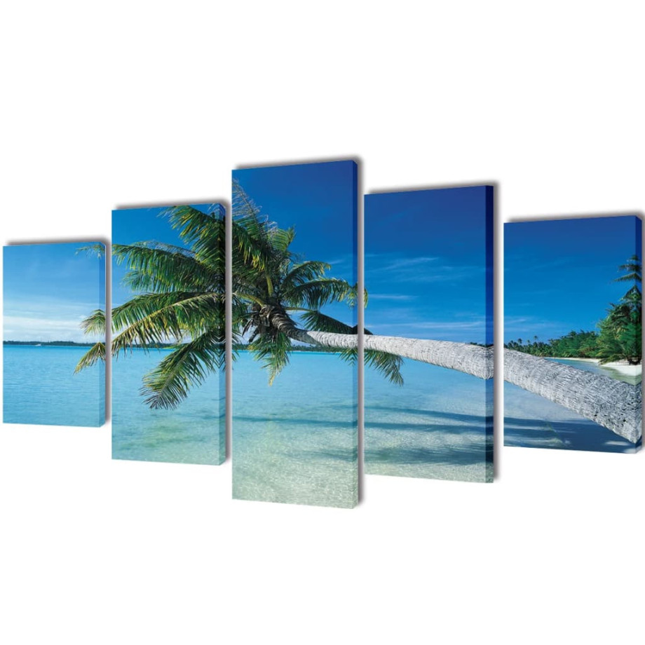 vidaXL Canvas muurdruk set zandstrand met palmboom 200 x 100 cm afbeelding 1