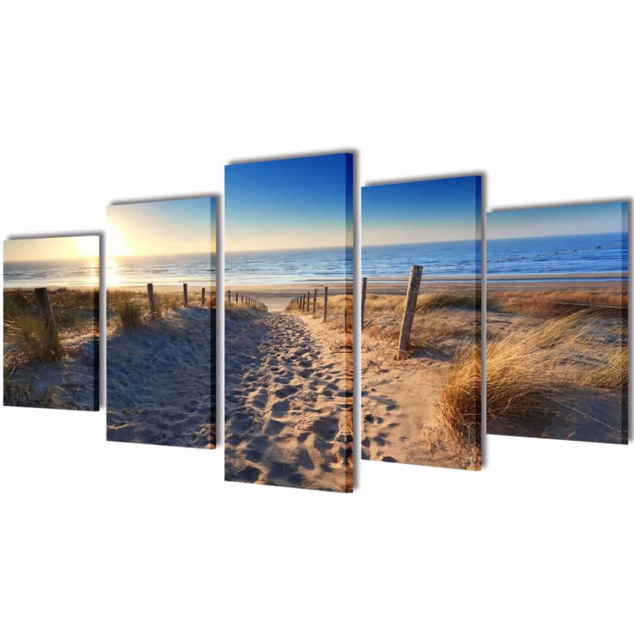 vidaXL Canvas muurdruk set zandstrand 100 x 50 cm afbeelding 1