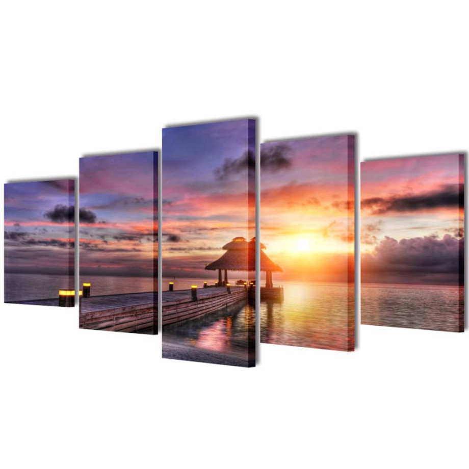 vidaXL Canvas muurdruk set zandstrand met paviljoen 200 x 100 cm afbeelding 1