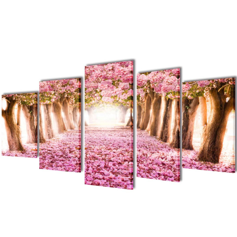 vidaXL Canvas muurdruk print set kersenbloesem 200 x 100 cm afbeelding 1