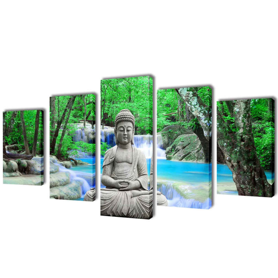 vidaXL Canvas muurdruk set buddha 200 x 100 cm afbeelding 1