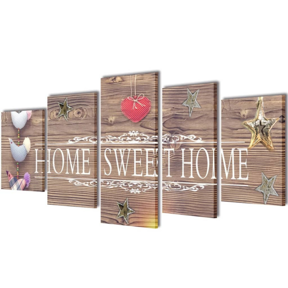 vidaXL Canvas Wall Print Set Home Sweet Home Design 200 x 100 cm afbeelding 1