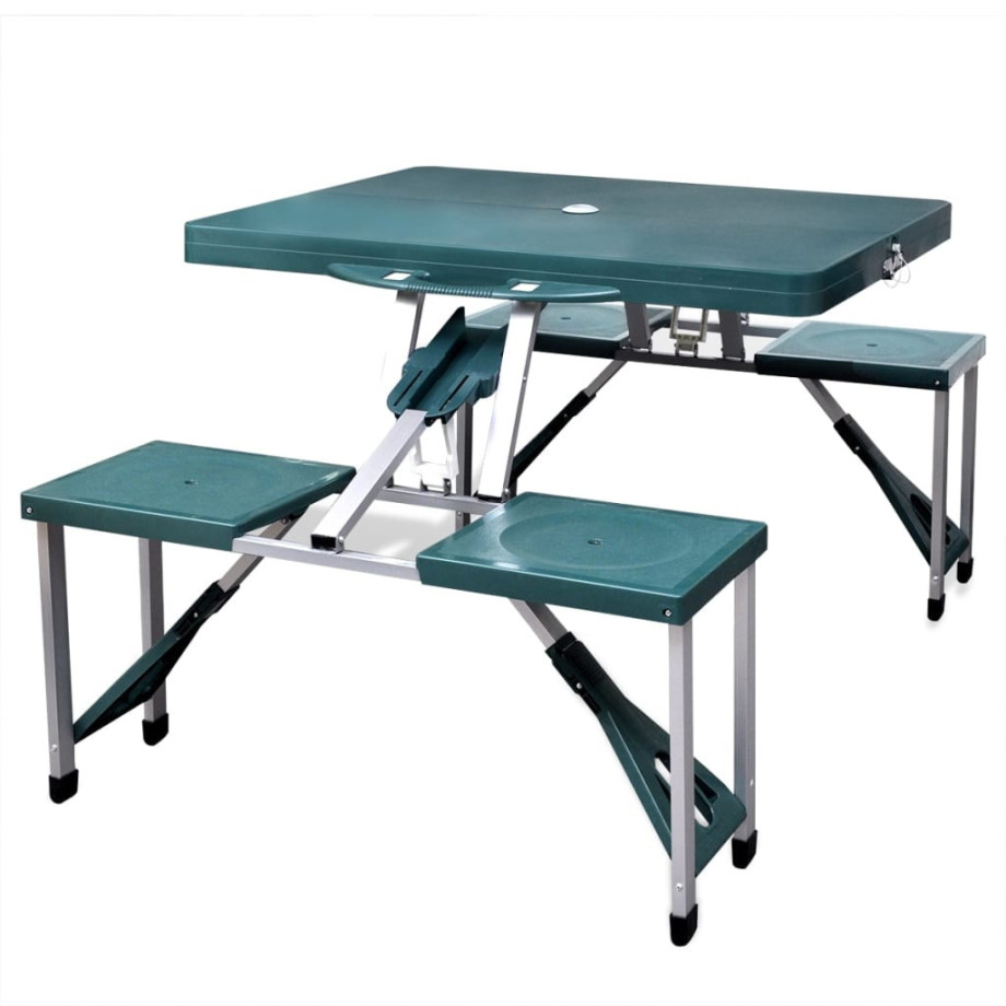 vidaXL Campingtafel met vier stoelen extra licht aluminium inklapbaar (groen) afbeelding 1