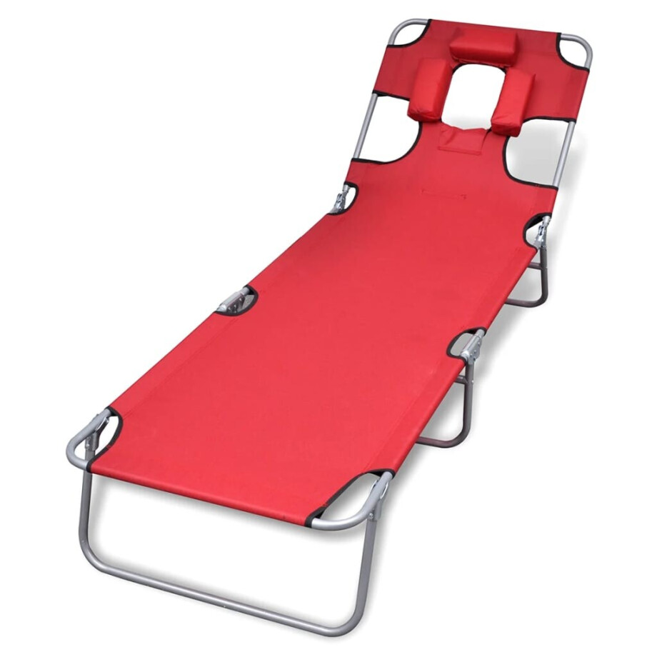 vidaXL Ligbed inklapbaar met hoofdkussen gepoedercoat staal rood vidaXL Ligbed inklapbaar met hoofdkussen gepoedercoat staal rood afbeelding 1