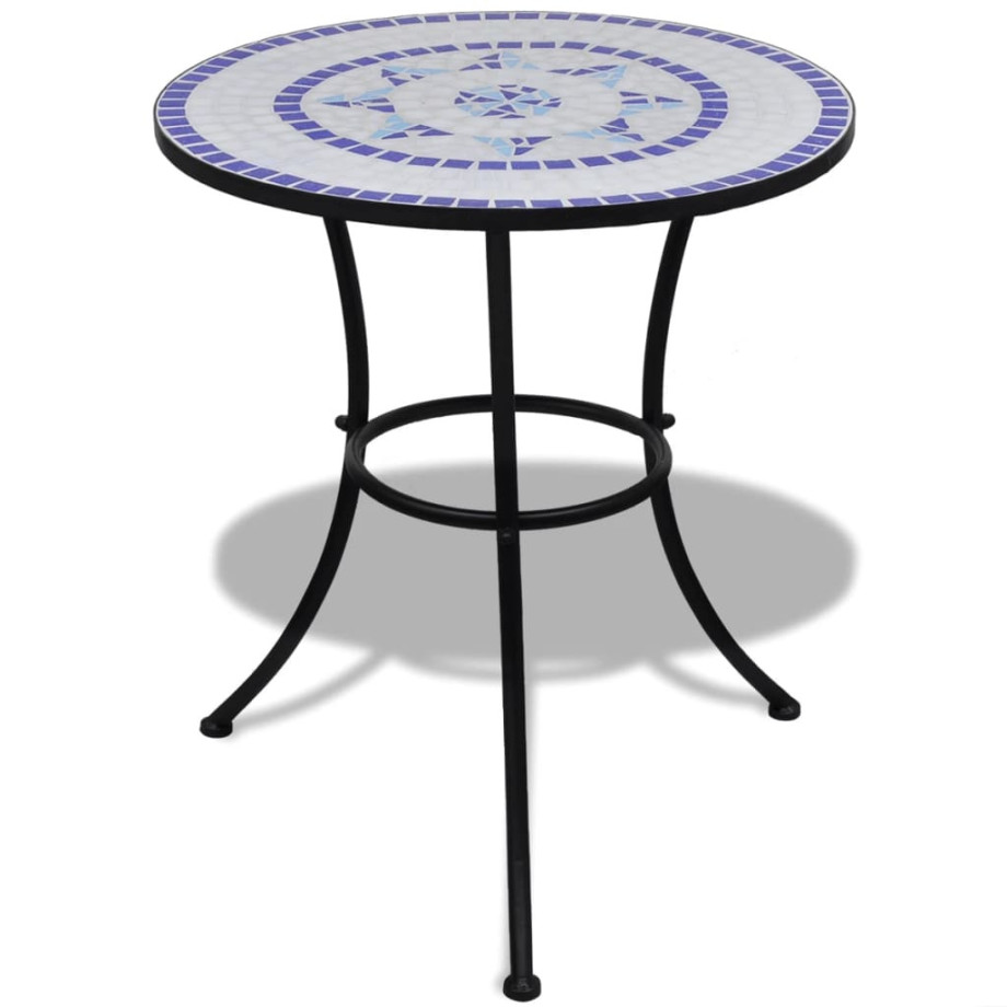 vidaXL Bistrotafel 60 cm mozaïek blauw en wit afbeelding 1