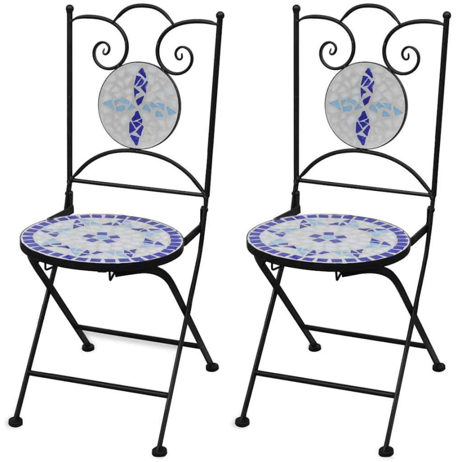 vidaXL Bistrostoelen inklapbaar 2 st keramiek blauw en wit afbeelding 1