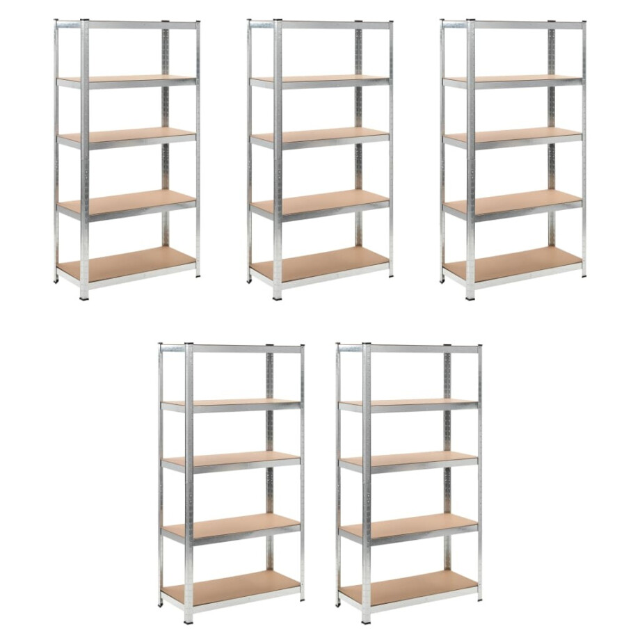 vidaXL Opbergrek 5-laags 5 st staal en bewerkt hout zilverkleurig vidaXL Opbergrek 5-laags 5 st staal en bewerkt hout zilverkleurig afbeelding 1