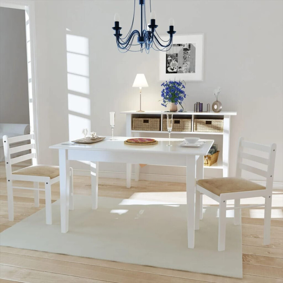 vidaXL Eetkamerstoelen 2 st massief rubberwood en fluweel wit afbeelding 1