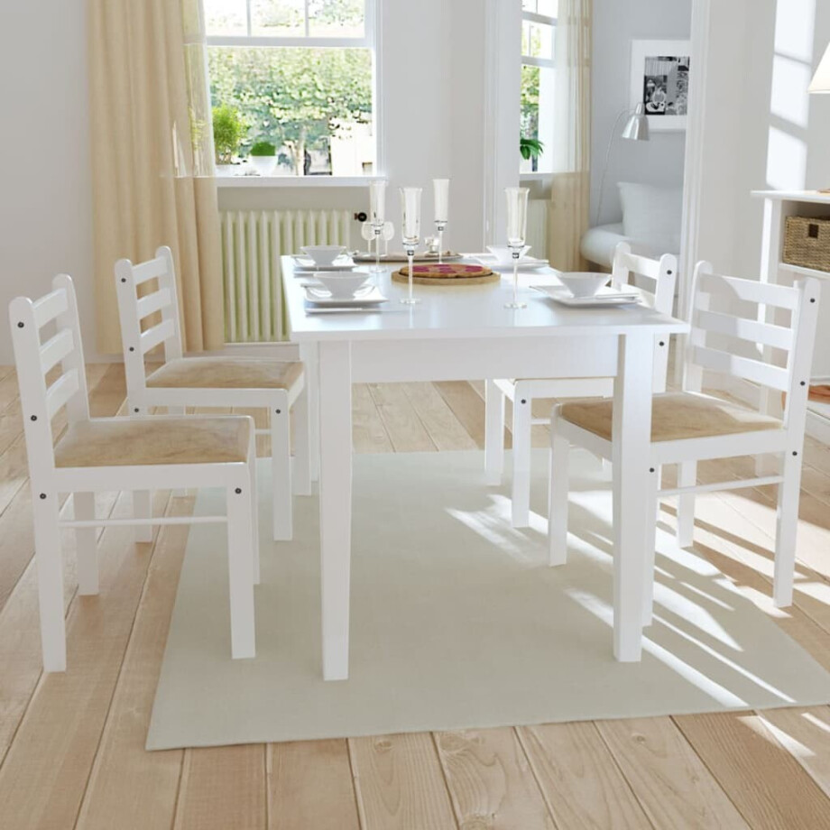 vidaXL Eetkamerstoelen 4 st massief rubberwood en fluweel wit afbeelding 1