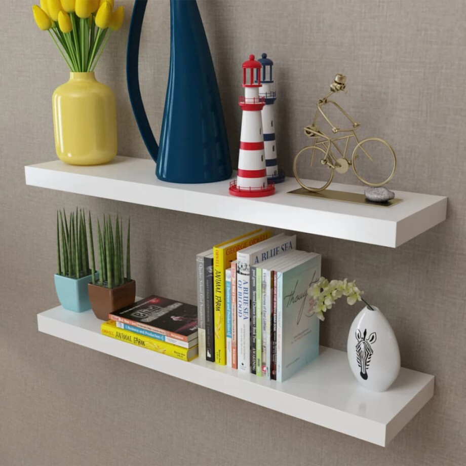 vidaXL Wandplanken MDF zwevend voor boeken/dvd wit 2 st afbeelding 1
