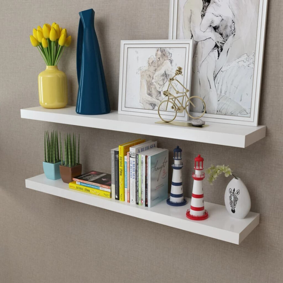 vidaXL Wandplanken MDF zwevend voor boeken/dvd wit 2 st afbeelding 1