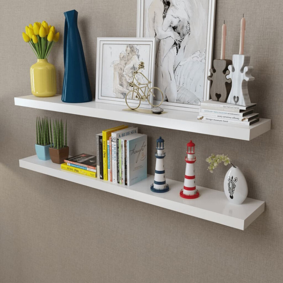 vidaXL Wandplanken MDF zwevend voor boeken/dvd wit 2 st afbeelding 1