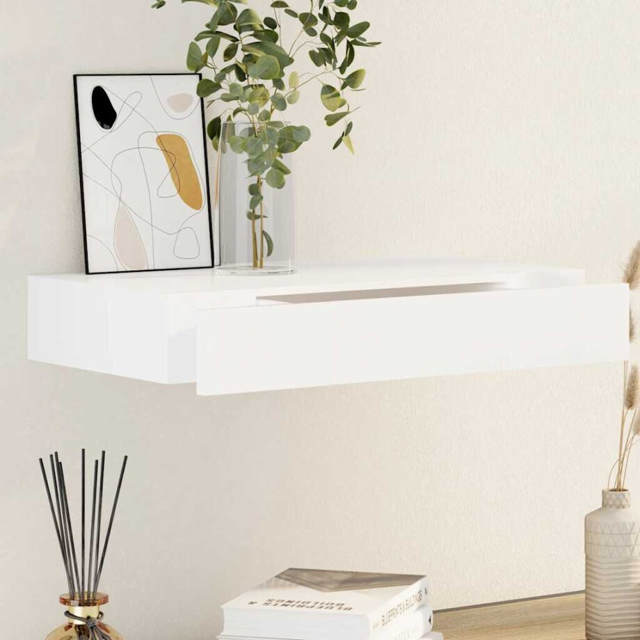 vidaXL Wandschap met lade zwevend MDF wit vidaXL Wandschap met lade zwevend MDF wit afbeelding 1