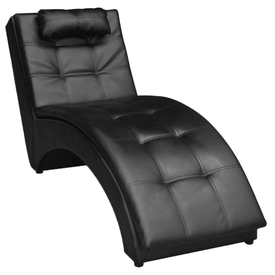 vidaXL Chaise longue met kussen kunstleer zwart vidaXL Chaise longue met kussen kunstleer zwart afbeelding 1
